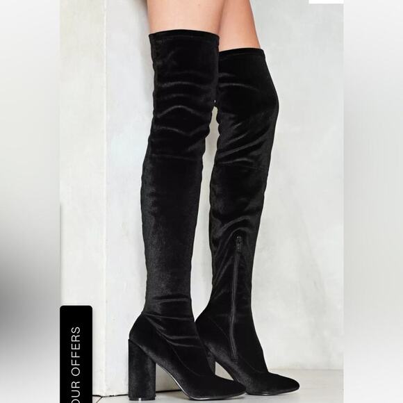 MNG by Mango black velvet over the knee heeled boots size 7.5 / 38 - Picture 4 of 13